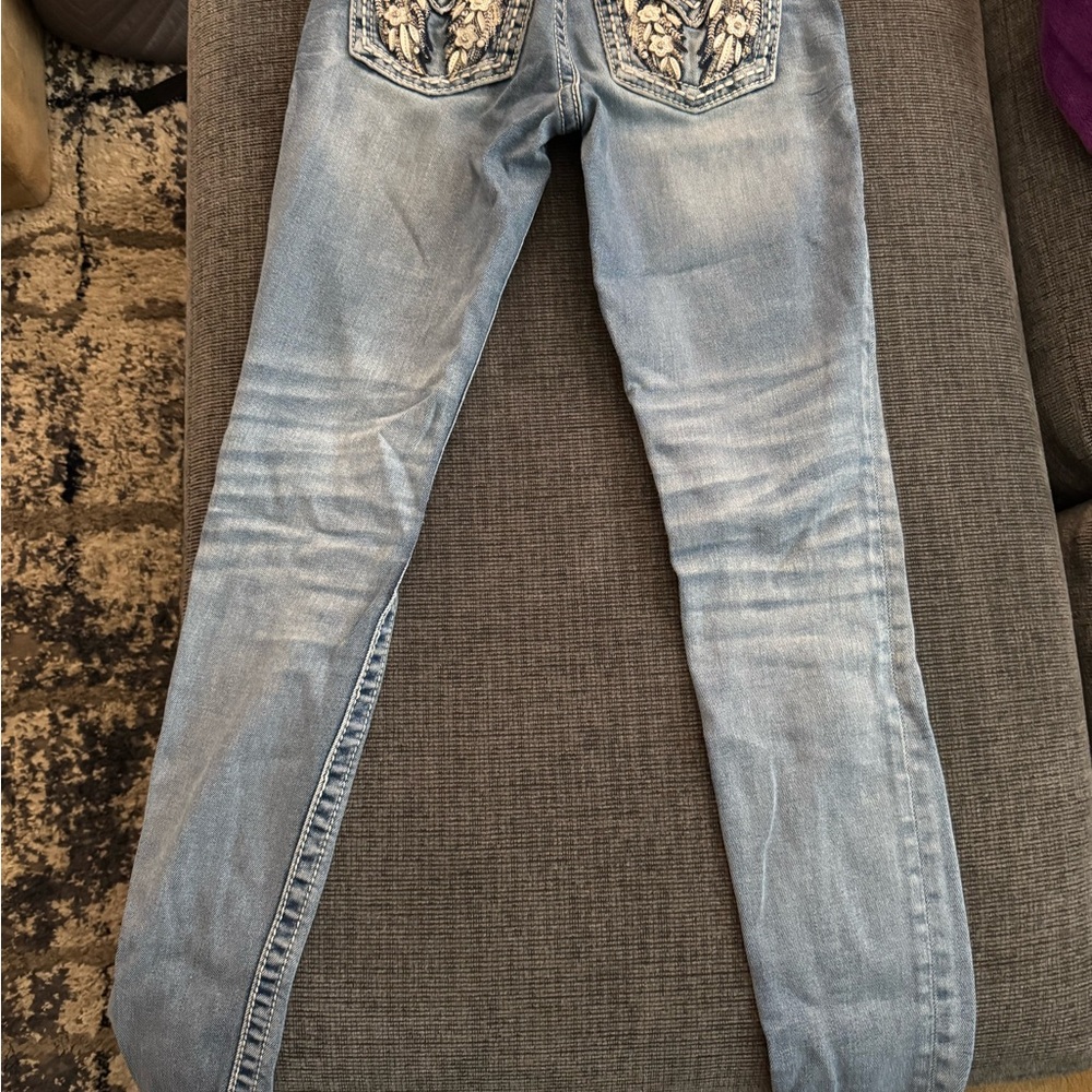 Miss Me Light Blue Skinny Jeans with Embroidered Back Pockets